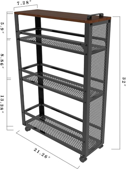 2025 New, Slim Kitchen Storage Cart, 3-Tier Metal Rolling Utility Cart Mesh Basket, Multifunction Wire Basket Shelf Trolley for Home Laundry, Bathroom, Living Room, Black