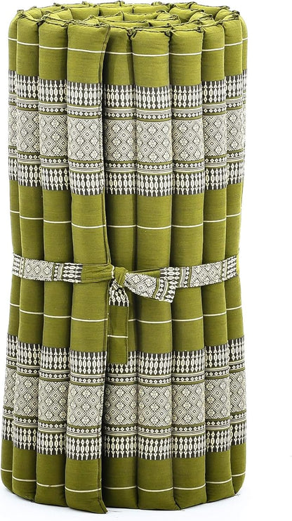 Leewadee - Foldable Floor Mattress - Japanese Roll Up Futon -Trifold Tatami Mat- Guest Floor Bed - Camping Mattress - Thai Massage Mat, Kapok Filled, 75 x 28 inches, Green