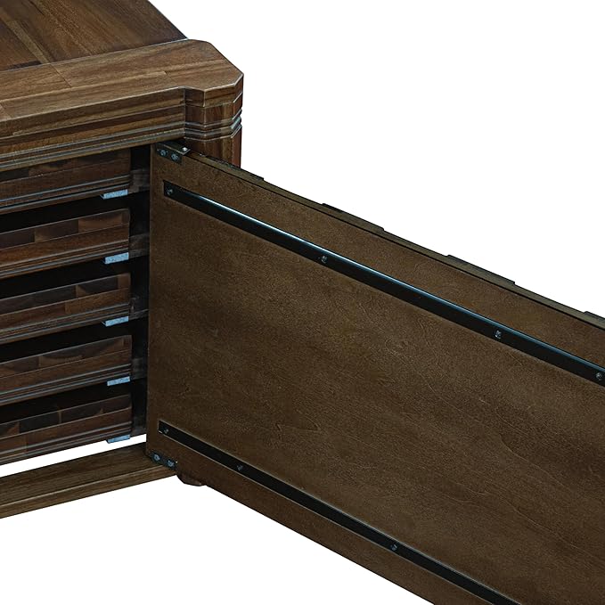 X02FO-2C8-18 - 6 Pieces Dining Table Set includes an Extendable Rectangle Kitchen Table, 1 Coffee Table, 2 Dining Chairs and 2 Modern Benches, 39x120 Inch, Antique Walnut