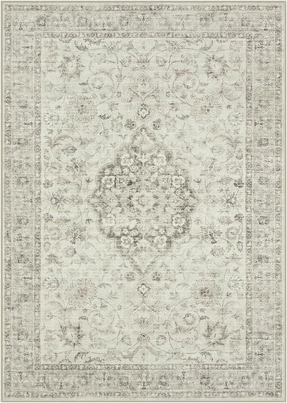 LIVEBOX Washable Area Rug 5x7 Rugs for Living Room Bedroom, Non-Slip Boho Indoor Carpet for Dining Room Office, Low-Pile Farmhouse Soft Carpets for Kids Nursery Room Playroom, Taupe