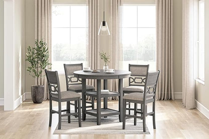 Signature Design by Ashley Wrenning Modern Diamond Patterned Counter Height Dining Table and 4 Upholstered Bar Stools with 2 Shelves, Set of 5, Gray & Light Gray