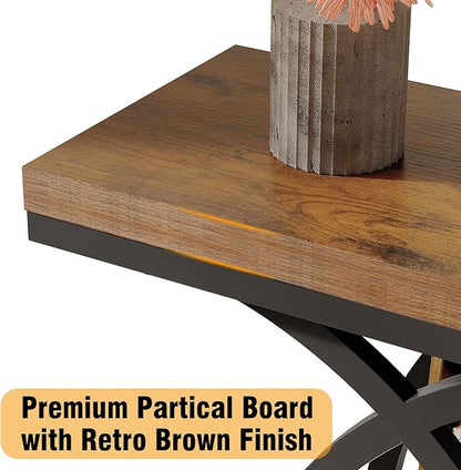 GiftGo Narrow Console Table for Entryway Industrial 3-Tier Sofa Table Behind Couch with Circle Base Wooden Accent Wall Tables with Storage Shelves for Living Room, Hallway, Foyer (Rustic Brown)