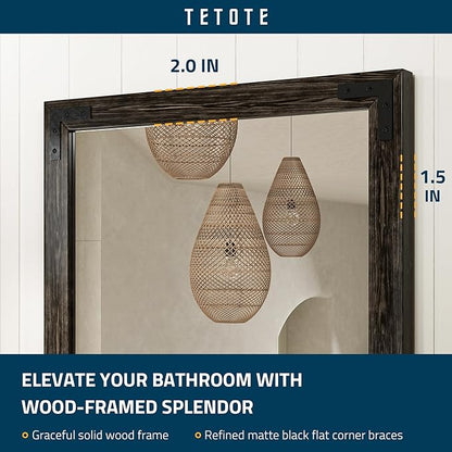 TETOTE 48 x 36 Black Wood Framed Mirror for Bathroom Wall/Bedroom/Living Room/Entryway Farmhouse Rustic Bathroom Vanity Mirror Waterproof (Horizontal/Vertical Mounted)