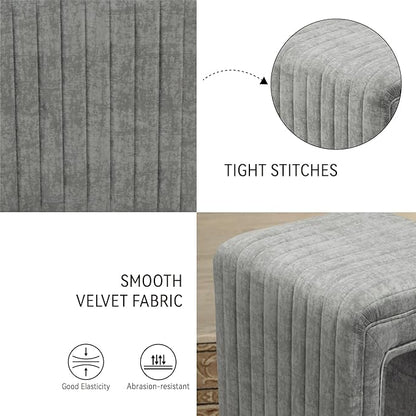 Get Set Style Vanity Stool Chair,Modern Velvet Ottoman Foot Stool with Wooden Legs Sofa Bench Footstool Extra Seat for Vanity,Makeup Room,Living Room,Entryway,Office (Fully Assembled)