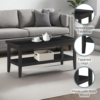 Convenience Concepts Ledgewood Coffee Table 42" - Modern Center Room Accent with Storage Shelf for Transitional, Traditional Living & Family Room, Black