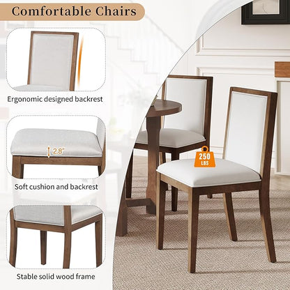 Merax 5-Piece Extendable Dining Table and 4 Upholstered Chairs, Round Oval Dining Table Set for 4, Wood MDF Kitchen Table Set with Removable Leaf for Dining Room, 42" to 58" (Brown)