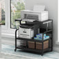 32.3" x 18.9" Extra Large Printer Stand Table with Adjustable Storage Shelf, 3 Tier Rolling Printer Cart with Industrial Wheels for Home Office, Black