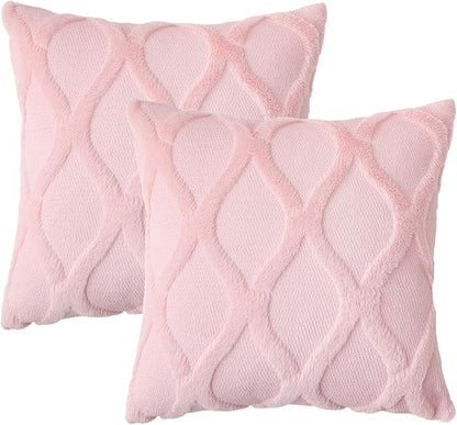 decorUhome Throw Pillow Covers 22x22 Inch Set of 2, Soft Plush Faux Fur Wool Light Pink Couch Pillow Covers, Decorative Neutral Pillow Cases for Bed Sofa Living Room Home Decor