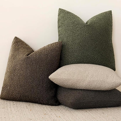Foindtower Pack of 2 Textured Boucle Throw Pillow Covers Accent Solid Pillow Cases Cozy Soft Decorative Couch Cushion Case for Chair Sofa Bedroom Living Room Home Decor 18x18 Inch Chocolate