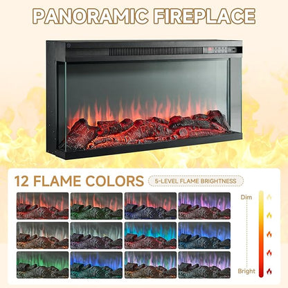 ROCKPOINT 3 Sided Glass 70" Fireplace TV Stand for TVs up to 80", Entertainment Center with Drawers and Glass Door Storage Cabinet for Living Room,36" Electric Fireplace & Adjustable LED Light,White