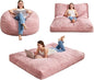 Hobestluk Bean Bag Chair Convertible Beanbag Chairs for Adults, 3 in 1 Bean Bags with Plush Chevron Cover, Adult Bean Bag Chair for Living Room, Bedroom (Pink, Full)