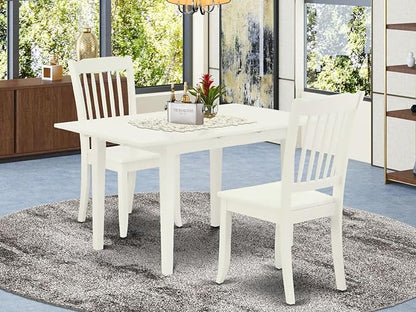 East West Furniture NODA3-LWH-W 3 Piece Kitchen Table Set for Small Spaces Contains a Rectangle Dining Room Table with Butterfly Leaf and 2 Dining Chairs, 32x54 Inch, Linen White