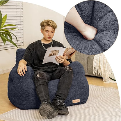 Bean Bag Chair with Filler, Bean Bag Sofa with Tufted Soft Stuffed Filling, Fluffy and Lazy Sofa, Comfy Cozy BeanBag Chairs with Memory Foam for Dorm, Apartment, Living Room (Blue)