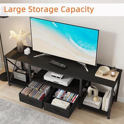 TV Stand with Fabric Drawer for 50 55 Inches TV - Entertainment Center and Industrial TV Console Table with Open Storage Shelves for Living Room, Bedroom - 47" Black