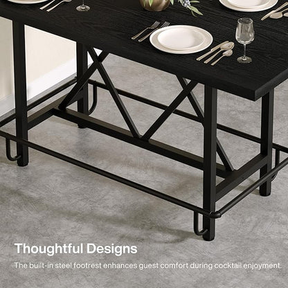 Tribesigns Bar Table, Industrial Counter Height Pub Table with Metal Footrest, 63-Inch Rectangle Wood Kitchen Dining Table with Sturdy Metal Frame for Dining Room, Home Bar (Black)
