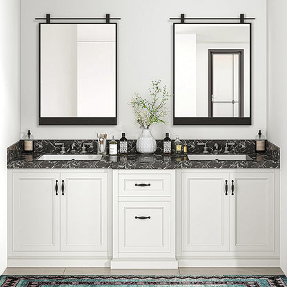 24x32 Inch Rectangle Bathroom Vanity Mirror for Wall Mounted Over Sink Farmhouse Rustic Matte Black Frame Barn Door Mirrors Foyer Entryway Decor