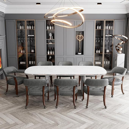 LEEMTORIG Large Dining Chairs with Casters and Arms, Rolling Dining Chairs with Wheels, Accent Wood Boss Caption's Chairs, 26" D x 25.2" W x 31.5" H, Cherry Legs & Dark Grey Fabric SY-1533-GY