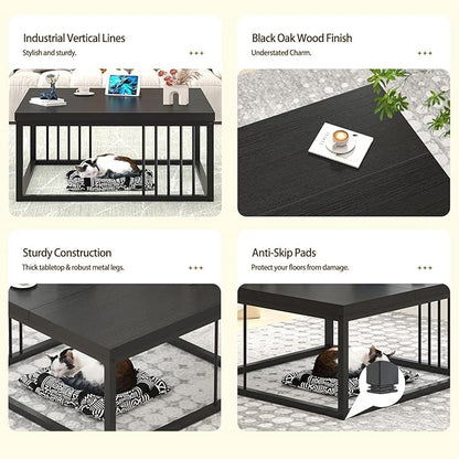 FOLUBAN Black Coffee Table, Modern Square Center Table for Living Room, Industrial Rustic Wood and Metal Cocktail Tea Table, 31.5 Inch