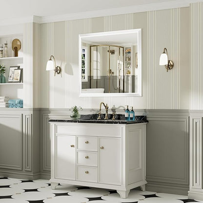 40x36 Inch White Bathroom Mirror for Wall, Thick Metal Framed Rectangle Mirrors for Over Sink, Bedroom, Living Room, Entryway, Anti-Rust, HD Tempered Glass