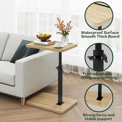 IBUYKE Tray Table for Couch, 360° Swivel Height Adjustable End Table for Small Spaces, with Phone & Tablet Slot, Modern Small Coffee Snack Table for Sofa/Bed, Natural UTVT003R