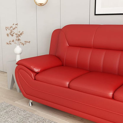 Container Furniture Direct Michael Modern Faux Leather Upholstered Stainless Steel Legs Living Room Sofa, Chair, Persian Red