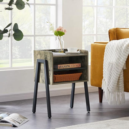VECELO Nightstand Industrial Side End Table/Stackable Accent Furniture with 2-Tier Open Storage Compartments for Bedroom, Living Room and Small Spaces