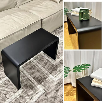 C Shaped End Table, Solid Wood C Side Table for Couch Sofa and Bed, Sofa Tables That Slide Under for Space Saving, Small Snack C Tables for Living Room Bedroom (H 24.4″ - Black, 2)
