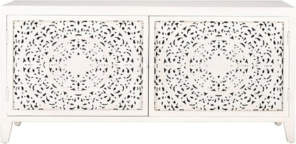 SAFAVIEH Raura TV Stand for up to 60" Flatscreen – White Washed, 2 Doors with Interior Storage, Entertainment Media Console Cabinet (MED5300A)