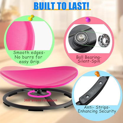 Spinning Chair for Autistic Kids, Autism Sensory Spinny Swivel Wobble Chair for ADHD Children, Sit and Spin Toys for Toddlers with Body Coordination (Pink)