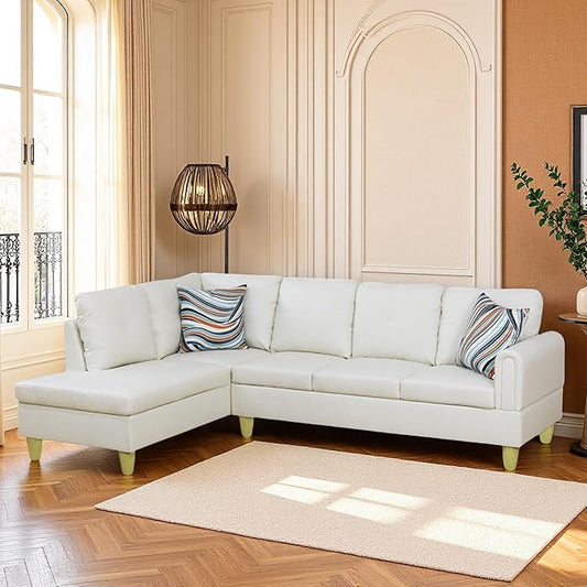 L Shaped Couch Sectional Couches with Chaise, 3 Pieces Modular Convertible Sofa for Living Room Furniture Sets and Small Apartment Faux Leather, White