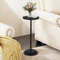 Drink Table Set of 2, Small Round Pedestal Side Table with Carved Top for Living Room, Bedroom, Small Space, Corners and Office, Black