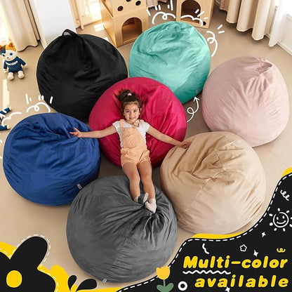 HABUTWAY 2FT Bean Bag Chair, 2' Beanbags Small Bean Bag Chairs with Filling, Teardrop Bean Bag Chair Luxurious Velvet Ultra Soft Fur with Removable Cover (Black)