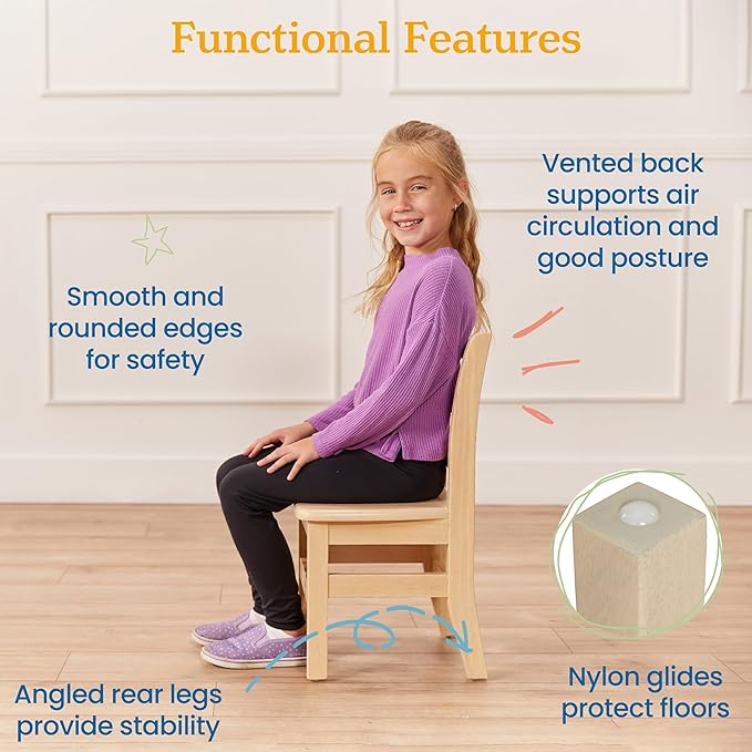 ECR4Kids 30in x 30in Square Hardwood Table and Chair Set, 12in Seat Height, Kids Furniture, Antique White