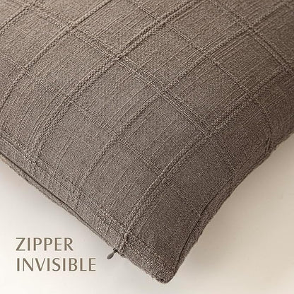 Foindtower Set of 2 Decorative Linen Check Throw Pillow Covers Neutral Farmhouse Vintage Cushion Covers Modern Boho Home Decor for Sofa Chair Couch Bedroom Living Room Outdoor,16×16 Inch,Taupe Grey