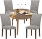 COLAMY 5-Piece Extendable Dining Table Set for 4, 36" Kitchen Round Wood Table with 4 Nailhead Dining Room Chairs,Light Brown/Boho