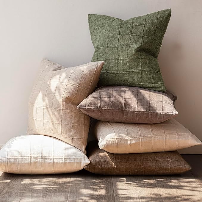 Foindtower Set of 2 Decorative Linen Check Throw Pillow Covers Neutral Long Body Lumbar Cushion Covers Farmhouse Vintage Boho Home Decor for Sofa Chair Couch Bedroom Living Room,14×36 Inch,Sage Green