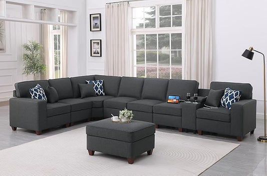 Leio Sectional Modular Sofa with Ottoman for Living Room, Apartment, Bedroom, Office, Dorm