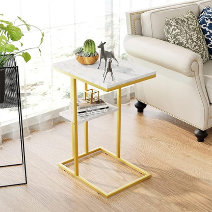 Easy Paws C Shaped End Table,Small Side Table for Couch and Bed, Gold Snack Couch Table for Small Spaces, Living Room, Bedroom,Bedside(Gold)