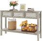 Entryway Table, Rattan Console Table with 3 Storage Drawers and Storage Shelf, Sofa Table with Socket, for Entryway, Living Room, Behind Couch and Hallway (Grey)