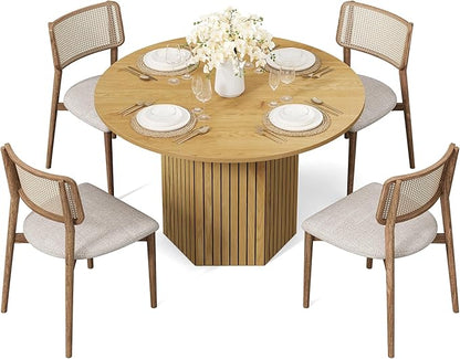 LITTLE TREE Round Wood Dining Table, 47-Inch Small Dining Table for 4, Modern Circle Kitchen Table with Wood Strip Base for Kitchen Living Room, Walnut