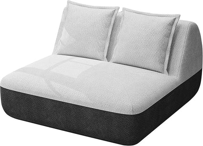 Hobestluk Small Sofa Couch Lounge Sofa Chair for Living Room, Comfy Memory Foam Couch, Mini Sofa with Side Pocket for Living Room, Bedroom (Grey+Beige)