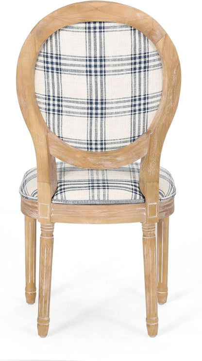 Christopher Knight Home Phinnaeus Dining Chair Set, Set of 4, Wood, Dark Blue Plaid + Light Beige + Natural