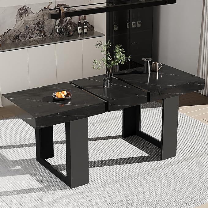 63"-78.74" Rectangular Extendable Dining Table for 6-10 People – Modern Farmhouse Wooden Kitchen Table with Brown Finish, Large Extendable Table for Dining Room or Conference Use