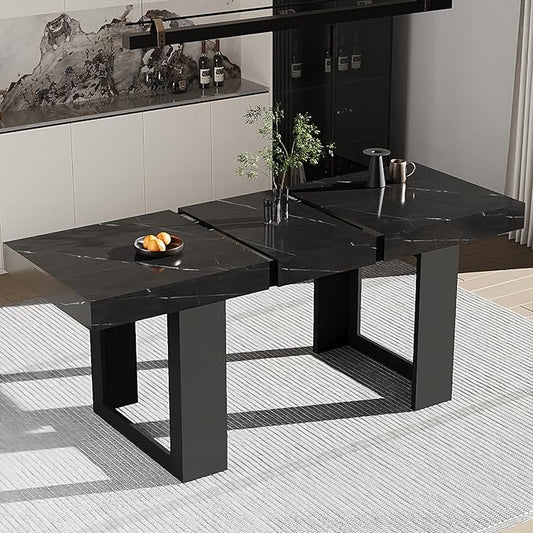 63"-78.74" Rectangular Extendable Dining Table for 6-10 People – Modern Farmhouse Wooden Kitchen Table with Brown Finish, Large Extendable Table for Dining Room or Conference Use