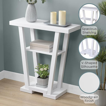 Convenience Concepts Newport V Console Modern Sofa Storage Shelves, Narrow Entryway Hall Living Room, Display Accent Table, 31.5", White