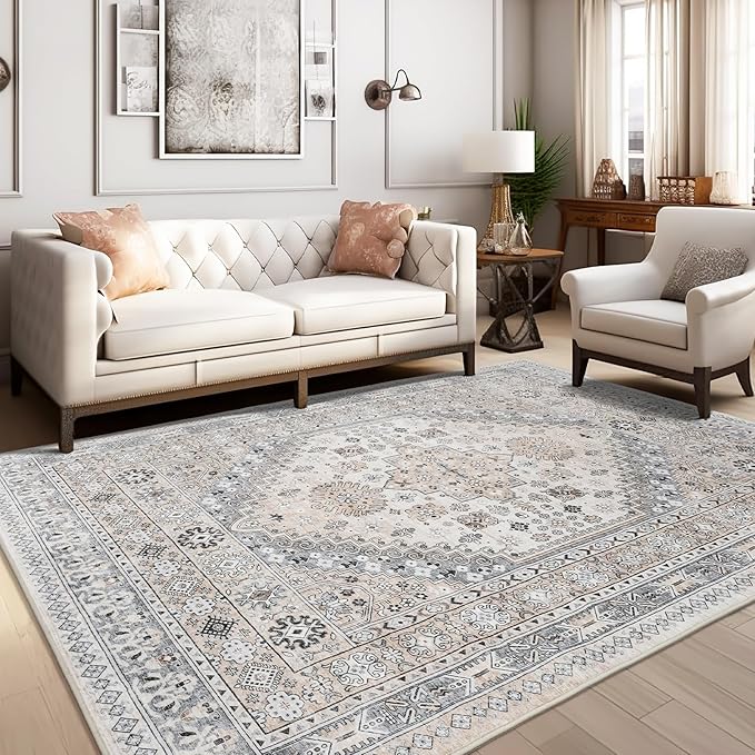 zesthome 10x12 Area Rugs,Stain Resistant Washable Rug,Ultra-Thin Rugs for Living Room,Bedroom,Non-Slip Backing Home Decor Large Area Rug (Beige,10'x12')