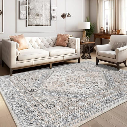 zesthome 10x12 Area Rugs,Stain Resistant Washable Rug,Ultra-Thin Rugs for Living Room,Bedroom,Non-Slip Backing Home Decor Large Area Rug (Beige,10'x12')
