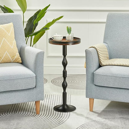 Small Round Drink Table,Pedestal Tables,Small Round Side Table for Narrow Spaces,End Table for Living Room, Bedroom, Bathroom,Balcony (Rustic Brown)