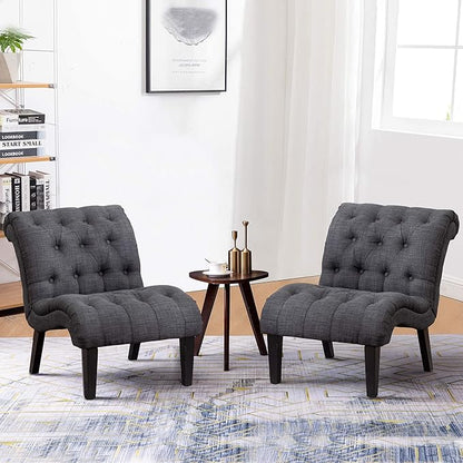 Yongqiang Upholstered Accent Chair for Bedroom Living Room Chairs Lounge Chair Armless Slipper Chair with Wood Legs Gray Fabric