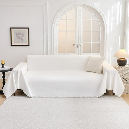 MYSKY HOME Oversized Sofa Cover for 3 Cushion L Shaped Sectional Couch, Pet Friendly Non Slip Furniture Protector for Kids, Dogs, 91"x150", White